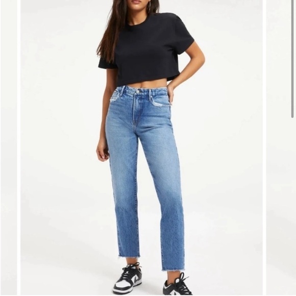 Good American Good Vintage Distressed High Rise Jeans Womens 0/25 Blue NWT - Picture 1 of 9